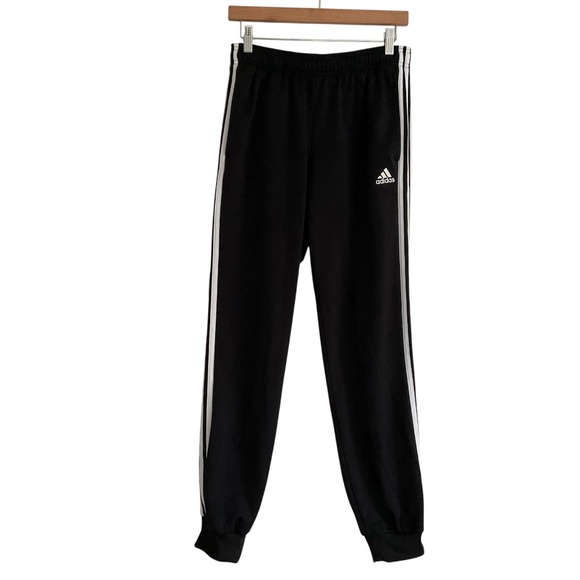 Adidas Black White 3-Stripe Joggers Sz M Classic Track Pants Soccer Warm Ups Y2K - Picture 1 of 12
